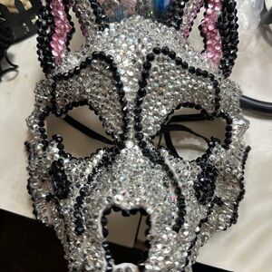 Crystal Beaded Mask with Pink and Black Accents